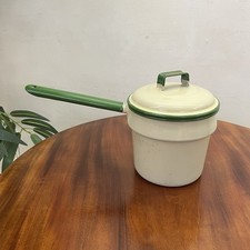 vintage cream/ green enamelware 3 pint pan midcentury Judge Brand
