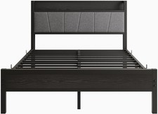 BOFENG Black Full Size Double Bed Frame with Storage Headboard Boxed