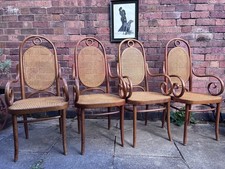 4 Thonet Bentwood Rattan Long John N17 Chairs style Stamped Poland Mid century