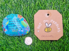 Original hand painted pebble stone rock art Vibrant colour Impossible journey