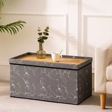 Ottoman Storage Box with Wooden Tea Table Top Storage Bench Seat Footstool