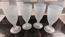 Set of 4 Vintage Frosted Pale Blue Fruit Embossed Luminarc Goblets Wine Glasses
