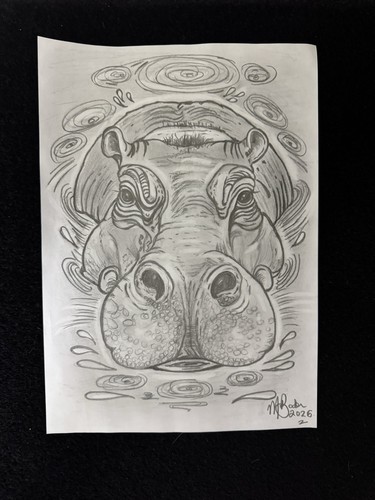 Original hand drawn hippo - original, hand-drawn