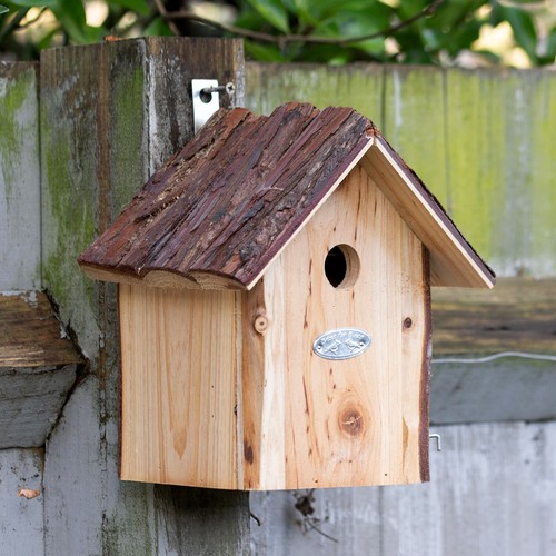 Bark roof wood bird house - roof,
