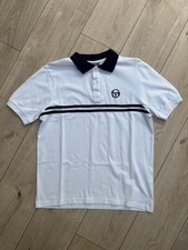 Sergio Tacchini Polo T-Shirt Sz Small White Navy Retro 80’s 100% Cotton BNWT