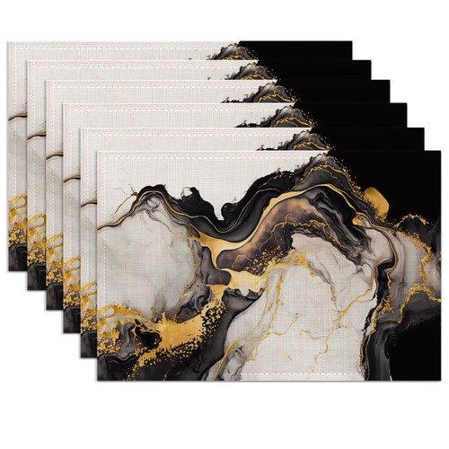 White golden marble placemats - white,