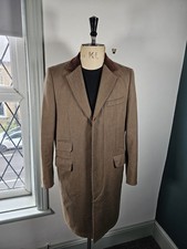 Hawes & Curtis Covert Coat Men's UK 40 Wool Velvet Collar Jacket H30 Camel