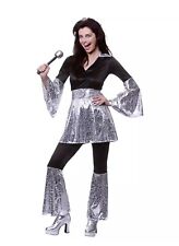 New 1970's Mamma Mia Black & Silver With Silver Disco Accessories 