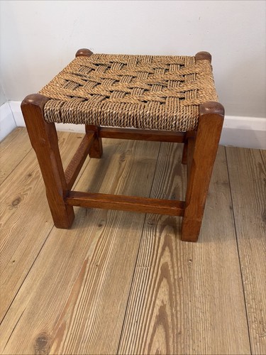 Vintage wooden stool woven - vintage,