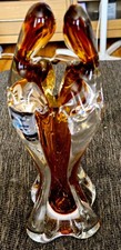 STUNNING MURANO STYLE 12” TWO LOVERS FIGURINE VASE AMBER GLASS SCULPTURE