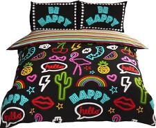 Be Happy Neon Reversible Stripe Duvet Quilt Cover Set Multi