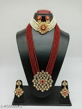 Indian Ethnic Wedding Pearl Stone Gold Rani Haar Necklace Bridal Jewelry FS