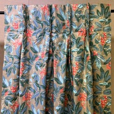 PAIR OF VINTAGE LAURA ASHLEY 'BLUEBERRY' BERRY FLORAL PATTERN LINED CURTAINS