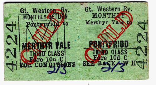 Railway ticket w r - ticket:, g.w.r