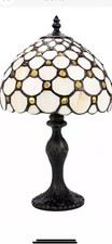 Traditional Amber Stained Glass Tiffany Table Lamp with Multiple Circular Bea...