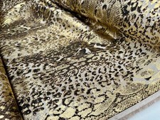 Metallic Snake Skin Print Python Leopard Fabric Linen Look 140cm wide - Gold