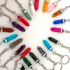 Crystal Keyring Natural Quartz Chakra Healing Point Cut Gemstone Reiki Key Ring