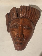 Native American Wooden Hand Carved Head Sculpture Vintage Free UK Delivery A10