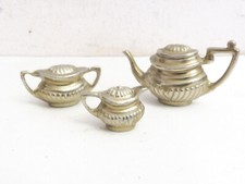 VINTAGE MINATURE DOLLS HOUSE SILVER TONED SOLD CAST PERIOD  DESIGN TEA SET