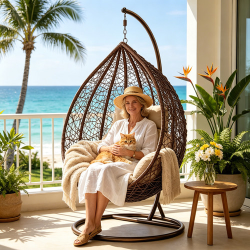 Cushioned rattan hanging - cushioned,
