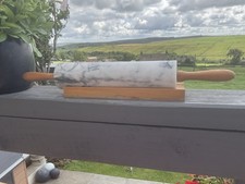 Vintage Kitchen ,Genuine Marble Rolling Pin Wooden Handles & Stand.Dough Pastry