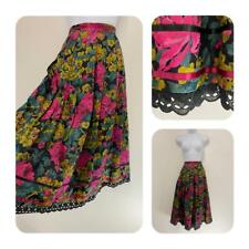Vintage Skirt Size 16 18 Pink Dirndl Floral Midi Cotton Stretch Full Floaty
