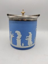 Cobalt Blue Jasperware Wedgwood Biscuit Jar With Hallmarked Lid Vintage S6672