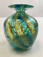 Mdina Hand Blown Glass Vase Blue Green Swirled Design Decorative 20th Cent