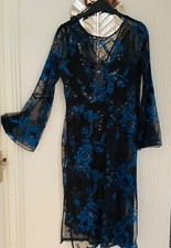 NEW, Beautiful M&S Dress size 16,BLACK/BLUE  Embroidered, Sequined embellished
