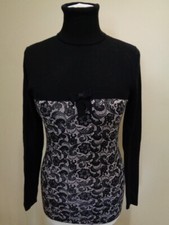 LEO GUY BLACK AND WHITE POLO NECK JUMPER WITH BOW AND BEAD DETAIL - SIZE 8 (1)