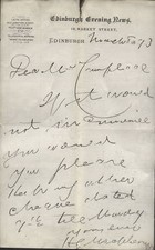 1873 EDINBURGH EVENING NEWS, 18 MARKET ST., LETTERHEADED LETTER H. E. MACPHERSON