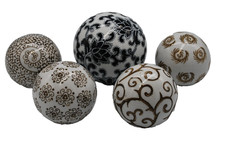 Set of 5 Parlane Decorative Ceramic Balls Orbs - Black & White / White & Gold
