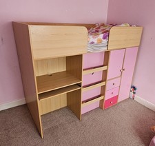 High Sleeper Loft Cabin Bed with Desk, Drawers, Wardrobe, and Storage Space