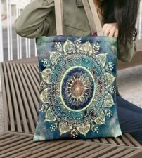 Hippie Trippy Mandala Blue Multicolour Brown Black Medium Unisex Side Tote Bags