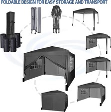 Pop-Up Gazebo 3M X 3M with Sides 2 Wind Bars & 4 Weight Bags  Protective Layer