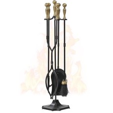 5 Pcs Fireplace Tools Brass