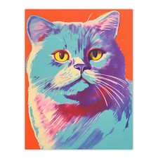 Fold Cat Risograph Screen Print Artwork Spot Block Colour Wall Art Poster Print