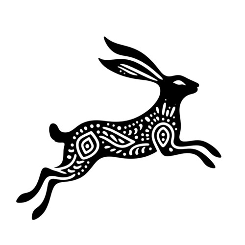 Folk art leaping hare - leaping,
