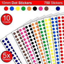 10mm Size 750 Coloured Dot Stickers Round Sticky Dots Adhesive Circles Labels