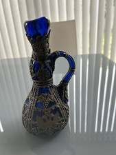 Stunning Vintage Cobalt Blue Double Candlestick, Metal Overlay