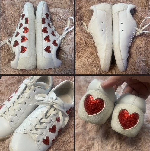 Ash white leather red hearts - leather,