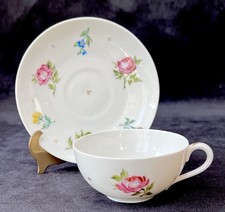 Delicate Limoges Bone China Vintage Floral Cup & 2 Saucers
