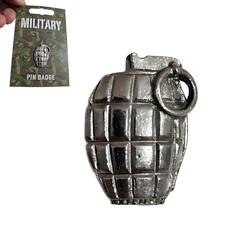 Hand Grenade Pin Badge Pewter