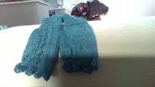 1 PAIR FINGERLESS MITTS PETROL BLUE MIX HAND KNITTED
