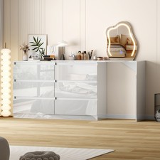 White High Gloss Drawer Cabinet 6 Drawers Dressing Table Storage Cabinet New UK