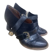 Mulberry Ladies Shoeboot Black Heeled Gold Buckles Side Zip Suede UK Size 4.5