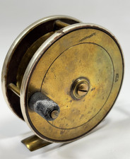 Antique Brass Salmon Fly Fishing Reel Birmingham Style 3.5"x1.5" England 1850's