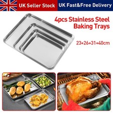 4PC/Set Stainless Steel Baking Tray Non-Stick Sheet Oven Bakeware Pans BBQ Plate