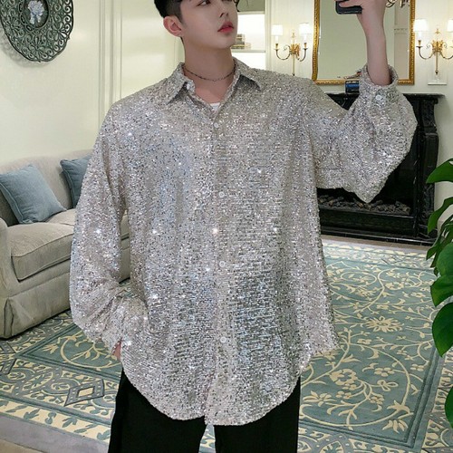 Men glitter sequin shirt - glitter,