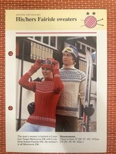 WOMENS MENS CHECK FAIRISLE POLO JUMPER 34”-42” VTG 80’s KNITTING PATTERN 9607